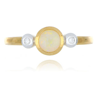 9ct yellow gold 0.31ct opal and diamond 3 stone ring