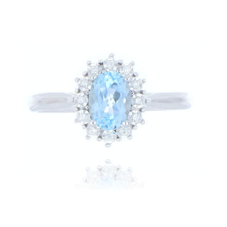 9ct White Gold Blue Topaz And Diamond Cluster Ring