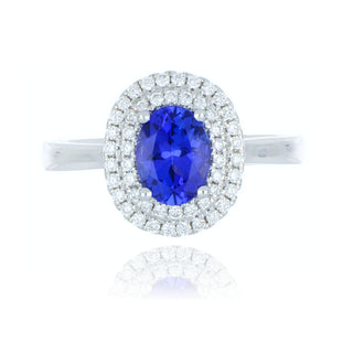 18ct White Gold 1.34ct Tanzanite And Double Halo Diamond Cluster Ring