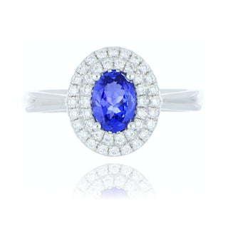 18ct White Gold 0.69ct Tanzanite And Diamond Double Cluster Ring