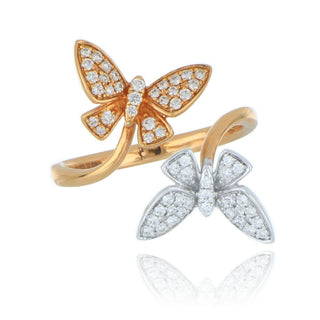 18ct rose and white gold 0.30ct diamond double butterfly ring