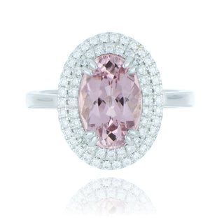 18ct White Gold 4.18ct Kunzite And Diamond Double Cluster Ring