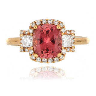 18ct rose gold 1.78ct pink tourmaline and diamond 3 stone ring