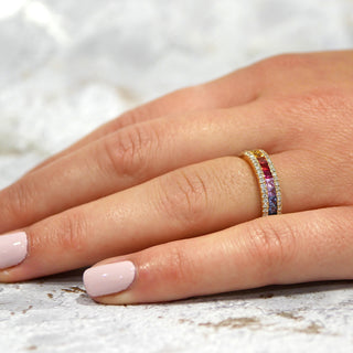 18ct Rose Gold 1.01ct Rainbow Sapphire And Diamond Half Eternity Ring