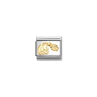 Allum & Sidaway Jewellery Nomination Stainless Steel and 18ct Yellow Gold Composable Etched Detail Aquarius Link 2514392