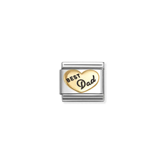 Nomination Composable Nomination Stainless Steel and 18ct Yellow Gold Composable Best Dad Heart Link 2514401