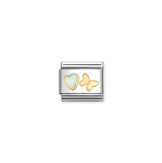 Nomination Jewellery Nomination Stainless Steel and 18ct Yellow Gold Composable White Opal Heart and Butterfly Link 2514308