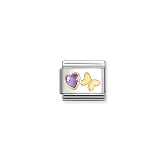Nomination Jewellery Nomination Stainless Steel and 18ct Yellow Gold Composable Purple Heart Butterfly Link 2514310
