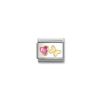 Nomination Jewellery Nomination Stainless Steel and 18ct Yellow Gold Composable Pink Cubic Zirconia Heart and Butterfly Link 2514311