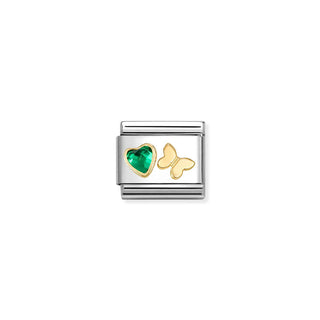 Nomination Nomination Stainless Steel and 18ct Yellow Gold Composable Cubic Zirconia Green Heart and Butterfly Link 2514312