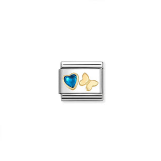 Allum & Sidaway Nomination Stainless Steel and 18ct Yellow Gold Cubic Zirconia Blue Heart and Butterfly Link 2514313
