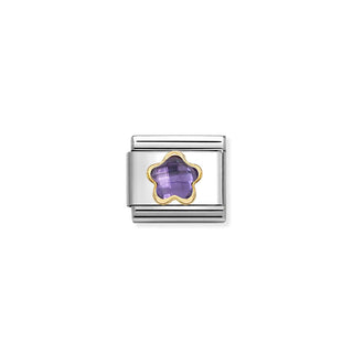 Nomination Jewellery Nomination Stainless Steel and 18ct Yellow Gold Composable Cubic Zirconia Purple Flower Link 2514314