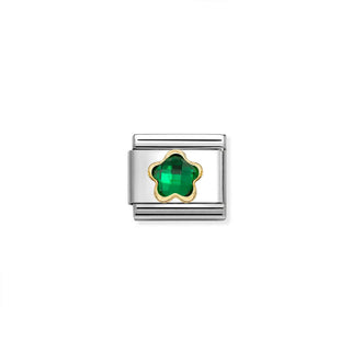 Nomination Jewellery Nomination Stainless Steel and 18ct Yellow Gold Composable Cubic Zirconia Green Flower Link 2514315