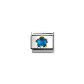 Nomination Jewellery Nomination Stainless Steel and 18ct Yellow Gold Composable Cubic Zirconia Blue Flower Link 2514316