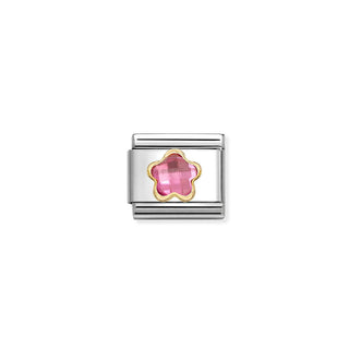 Nomination Jewellery Nomination Stainless Steel and 18ct Yellow Gold Composable Cubic Zirconia Pink Flower Link 2514318