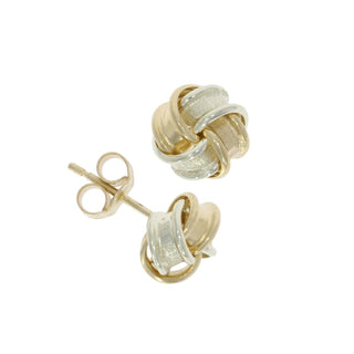 9ct Yellow And White Gold Frosted Knotted Stud Earrings