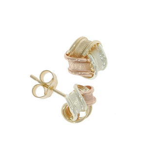 9ct Yellow, White And Rose Gold Satin Knotted Stud Earrings