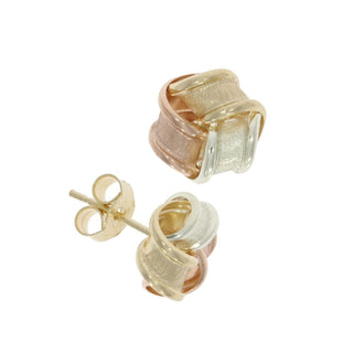 9ct Rose, Yellow And White Gold Satin Knot Stud Earrings