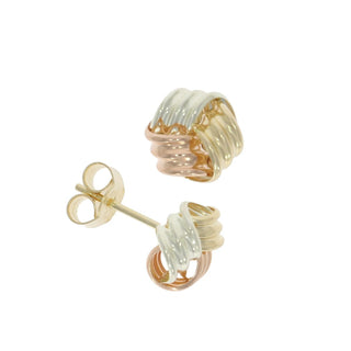 9ct Yellow, White And Rose Gold Knotted Stud Earrings