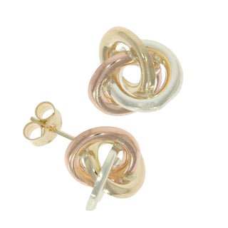9ct Yellow, White And Rose Gold Knotted Stud Earrings