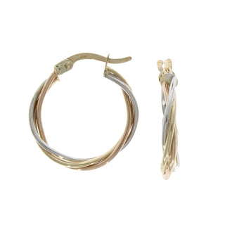 9ct Yellow, White And Rose Gold Twist Hoop Earrings