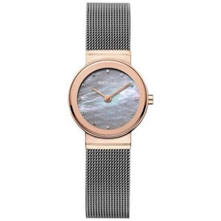 Bering Ladies Mother-of-pearl Quartz Watch With A Grey Mesh Bracelet