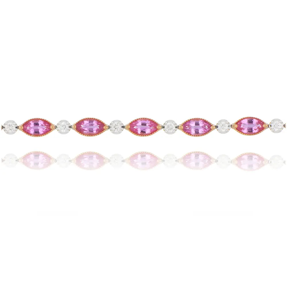 18ct white and rose gold 5.35ct pink sapphire and diamond bracelet