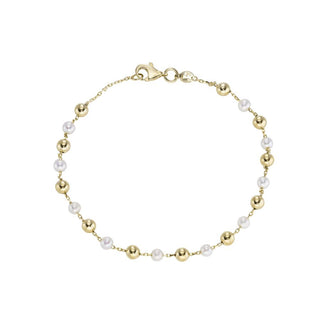 9ct Yellow Gold Pearl and Ball Bracelet