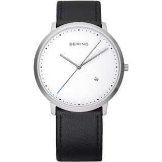 Bering Unisex Classic Watch With A Black Leather Strap