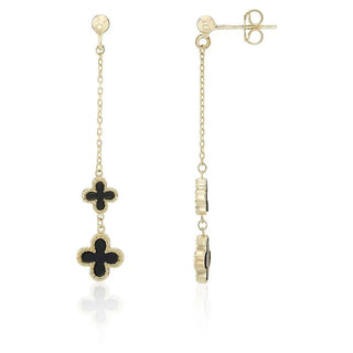 Fine Jewellery Jewellery 9ct Yellow Gold Onyx Double Clover Drop Earrings 1202301
