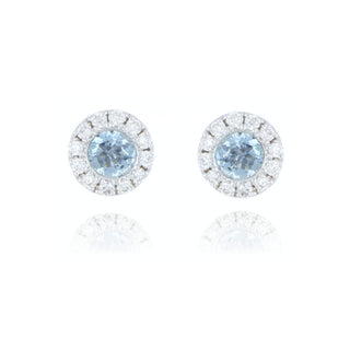 18ct White Gold 0.22ct Aquamarine and Diamond Cluster Stud Earrings