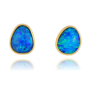9ct yellow gold 3.05ct opal doublet stud earrings
