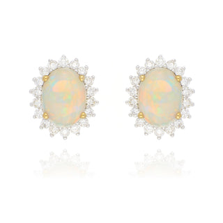 18ct Yellow Gold 1.35ct Opal and Diamond Cluster Stud Earrings