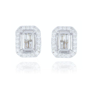 9ct White Gold 0.23ct Baguette Cut Diamond Cluster Stud Earrings