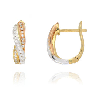 18ct Yellow, White and Rose Gold 0.25ct Diamond Twisted Hoop Earrings