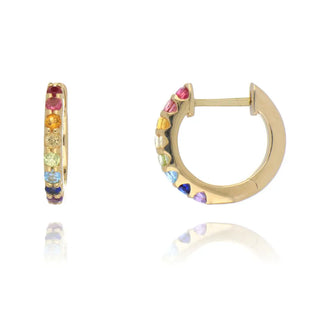 9ct yellow gold 0.36ct rainbow sapphire hoop earrings