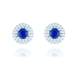 18ct white gold 0.98ct sapphire and diamond double halo stud earrings