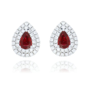 18ct white gold 1.13ct ruby and double diamond halo stud earrings