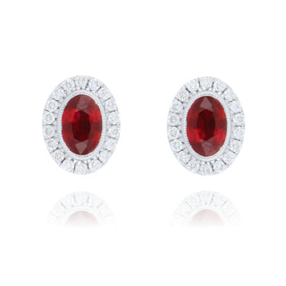 18ct white gold 1.18ct ruby and diamond cluster stud earrings