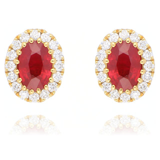 Fine Jewellery Jewellery 18ct Yellow Gold 1.22ct Oval Ruby & Diamond Stud Earrings 1216293