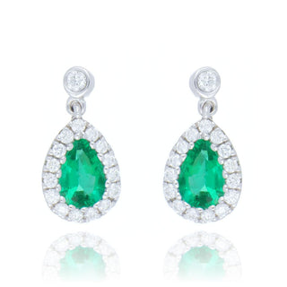 18ct White Gold 0.50ct Emerald And Diamond Drop Earrings