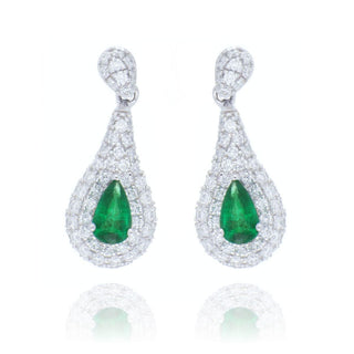 18ct White Gold 0.40ct Emerald And Diamond Cluster Drop Earrings