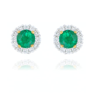 18ct yellow gold 0.57ct emerald and diamond stud earrings