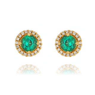 18ct Yellow Gold 1.06ct Emerald and Diamond Stud Earrings