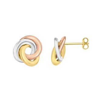 9ct yellow, rose and white gold flat knotted stud earrings