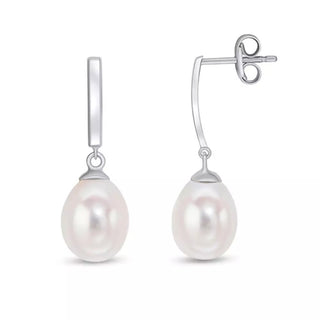 9ct white gold fresh water pearl drop earrings