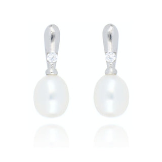 Allum & Sidaway Jewellery Silver 7-7.5mm Pearl and CZ Bar Drop Earrings 1219224
