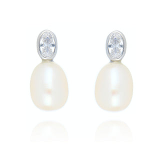 Allum & Sidaway Jewellery Silver 7-7.5mm Pearl and CZ Drop Earrings 1219225