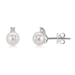 Fine Jewellery Jewellery 18ct White Gold 6-6.5mm Freshwater Pearl and Diamond Stud Earrings 1219235