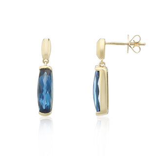 9ct Yellow Gold 3.20ct London Blue Topaz Barrel Drop Earrings